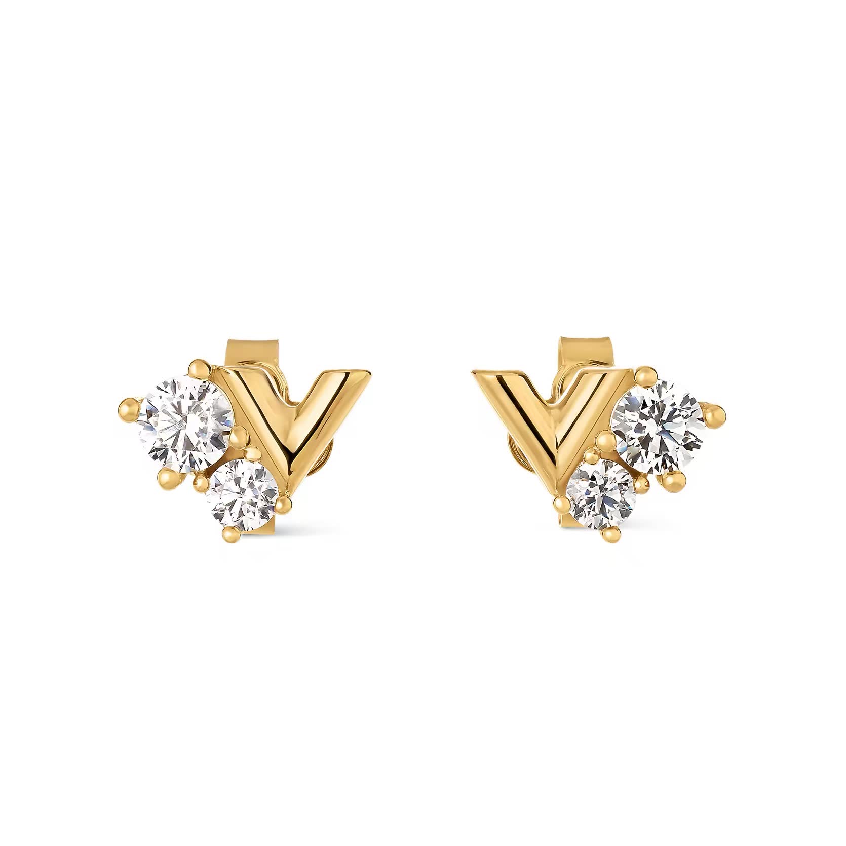 Louis Vuitton Gold Tone Stud Earrings with Clear Stones
